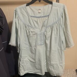 a.n.a Light Blue Blouse with Embroidered Trim